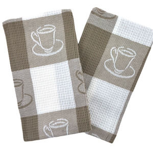 5/$25 Coffee Tea Cup Kitchen Dish Towel Set 2pk Tan White Check